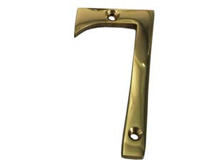 Numero civico 7 inglese in ottone lucido - mm.75h. numero civico 7, in ottone lucido con fori