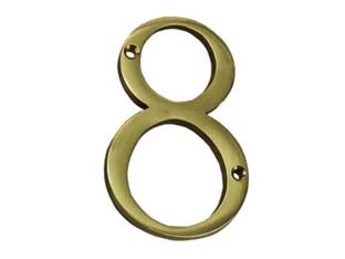 Numero civico 8 inglese in ottone lucido - mm.75h. numero civico 8, in ottone lucido con fori