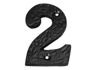 Numero civico 2 in ferro nero opaco - mm.75h. numero civico 2, in ferro con fori colore nero opaco