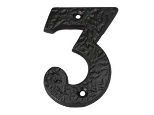 Numero civico 3 in ferro nero opaco - mm.75h. numero civico 3, in ferro con fori colore nero opaco
