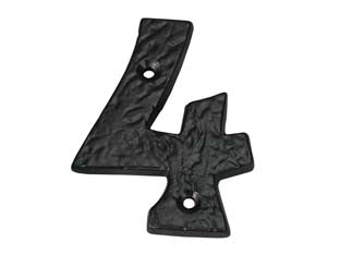 Numero civico 4 in ferro nero opaco - mm.75h. numero civico 4, in ferro con fori colore nero opaco