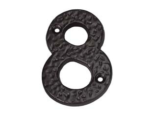 Numero civico 8 in ferro nero opaco - mm.75h. numero civico 8, in ferro con fori colore nero opaco