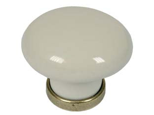 Pomoli tondi in porcellana mod.p04.01 avorio - ø mm.31x26h. - pomolo tondo in porcellana colore avorio con fiore autunale, base ottone anticato