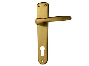Maniglia alu con placca in alluminio bronzato - mm.90 - in alluminio bronzato, quadro maniglia mm.8, foro yale