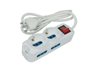 Multipresa da tavolo compatta 2 schuko + 4 bipasso con interruttore - spina da 16A, con 2 prese schuko+bipasso e 4 prese bipasso, cavo da 3x mmq.1 lunghezza mt.1,5 colore bianco