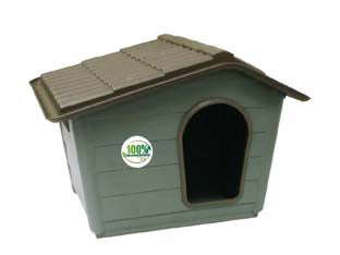 Cuccia per cani casa felice - cm.99x70x75h. - grande - in plastica robusta, tetto marrone e base verde