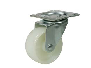 Ruote con piastra forcella - ø mm.50 (piastra mm.38x38) - ruota in polimero termoplastico, supporto maggiorato in lamiera stampata e zincata, rotante su corona di sfere, colore ruota:...
