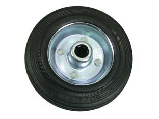 Ruote industriali semplici - ø mm. 85 - in gomma piena nera, con cuscinetti, nucleo ruota in lamiera stampata e zincata