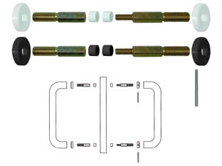 Fissaggio doppio per vetro-legno-alluminio - mm.300/350 in nylon colore bianco - adatto per il fissaggio passante di maniglioni interno/esterno accoppiati, viti con quadrello esagonale in acciaio (ns. cod.:...