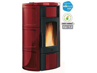 Stufa a pellet iside idro 18,8 kw bordeaux (conto termico) - misure cm.69x62,7x119,7h. - peso Kg.255 - 5,3/18,8 Kw potenza nominale utile per mc.540 riscaldabili- 3,9/15,7 Kw resa nell’acqua, 1,4/3,1 Kw/h. potenza resa nell’ambi...