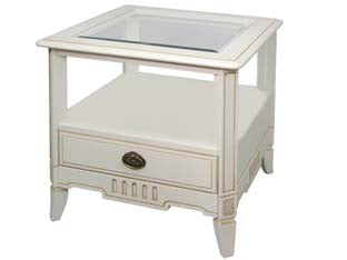 Tavolino basso quadrato serie provenza - cm.60x60x60,5h. - in legno finitura bianco anticato