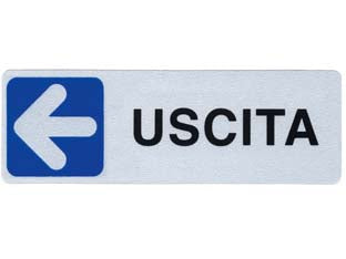 Targhetta adesiva uscita (freccia a sinistra) - cm.15X5h. - in PVC