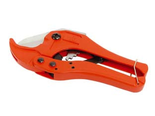 Cesoia a cricchetto lame in acciaio per tubi in pvc - per tagliare tubi in plastica, in polietilene, per diametri fino a mm.42, movimento a cricchetto, corpo in alluminio