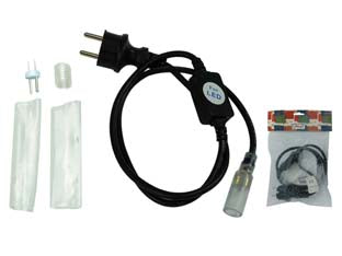 Set accessori di giunzione per tubo a led - tensione 230v/50Hz, adatto per tubo luminoso a LED ø mm.11 con due fili, cavo da mt.1 a doppio isolamento con sezione da mm.2...