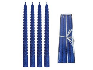 Candela di cera a tortiglione blu - ø mm.21x250h. - in confezioni da pz.4