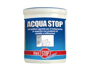 Acqua stop idropittura - ml.750 - in barattolo, è una idropittura a base di cemento bianco e minerali naturali, supercoprente e traspirante, particolarmente id...
