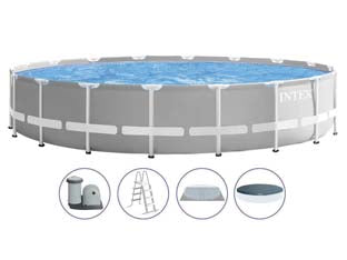 Piscina prism frame rotonda c/telaio portante c/pompa cm.549x122h. - capacità lt.24311 - peso kg.99,7 (26732) - colore grigio chiaro, rivestimento in PVC a 3 strati per una maggiore resistenza, facile montaggio grazie al sistema easy loc...