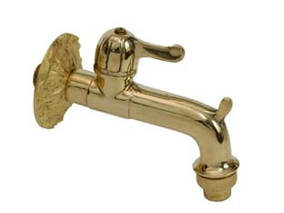 Rubinetto artistico in ottone a leva oro lucido attacco M 1/2' - rosone ø mm.72, bocca fontana, con reggisecchio e rompigetto, colore: oro lucido