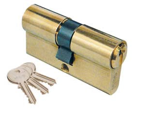 Cilindri a infilare sagomato f5 820 - mm.75 decentrato (35x40) (8209354074) - corpo in ottone con 3 chiavi in ottone nichelato a 5 spine grandi, CAMMA DIN 30° sporgente e vite mm.65