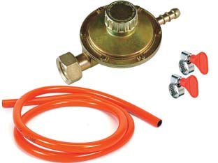 Kit regolatore gas bassa pressione taratura fissa - 29/37 mbar, - regolatore 29/37 mbar, portata 1 Kg/h. entrata orizzontale, conpreso cm.50 di tubo GPL e 2 fascette stringitubo adatto per st...