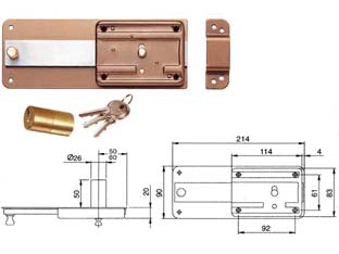 Ferroglietto p/ferro catenaccio 6 mandate con cilindro fisso 3106 - mm.50 (310604500) - scatola e bocchetta in acciaio verniciato, serratura da applicare per porte in ferro, catenaccio a 6 mandate e pomolo interno...