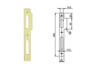 Contropiastra piana per serrature serie 200n - (032016) - in acciaio ottonato per serrature da mm.30-35-40-45-50-60 con frontale quadro da mm.22x204h.