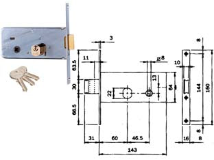 Serratura da infilare per fasce catenaccio e scrocco mm.64 h 712 - mm.70 (712701) - in acciaio zincato per montante a fascia, frontale da mm.16x3x160h. in acciaio zincato, catenaccio mm.10 a 2 mandate con scro...