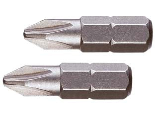 Inserti a croce phillips in blister per avvitatori mm.25 - mm.25 PH 1 in blister 2pz. - acciaio cromo vanadium sabbiato, attacco esagonale 1/4'