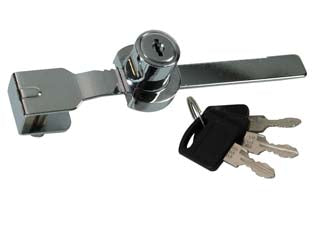 Serratura per vetri scorrevoli - asta cm.14, rotazione chiave 90° a 1 estrazione, cilindro in metallo nichelato e 3 chiavi