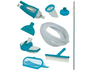 Kit mantenimento e pulizia deluxe per piscine - peso kg.3,7 (28003) - composto da: 1 asta telescopica in alluminio cm.279 max, 1 filtro con sacchetto portaresidui, 1 retino, 1 testa aspiratrice p...