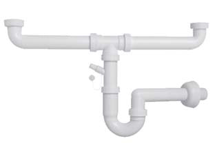 Sifone moplen a u 2 vie con scarico - 1'1/2 per lavello - in polipropilene, con scarico lavatrice, lavastoviglie, tubo di scarico ø mm.40, senza piletta