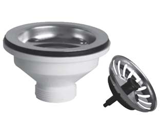 Piletta moplen con tappo scattino basket - 1'1/2 per lavelli inox e sintetici - pilettone 3'1/2, corpo in polipropilene, tappo tipo basket inox a scatto (basta una lieve pressione per chiuderlo e aprirlo)