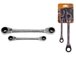 Chiavi poligonali a cricchetto reversibile art.192/s2 - in set da pz.2 chiavi con 8 misure, mm.8x10/12x13, 16x17-18x19