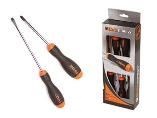 Giraviti in serie pz.5 art.1203/d5pz - lama in acciaio temperato cromato con punta nera, impugnatura bimateriale in polipropilene, duro e resistente di colore aranc...