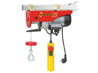 Paranco elettrico tiratutto kg.125 tt125 - 450w di potenza, tensione 230-50 Hz, classe isolamento termico B, grado di protezione IP54, velocità di sollevamento 5-10 m...