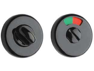 Catenaccio wc libero/occupato in plastica nera - ø mm.50 - applicablile su porte con spessore max mm.41, quadrello mm.6-8