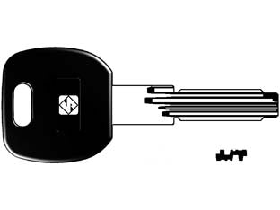 Chiavi punzonate per cilindri cisa 6+6 spine profilo piatto cs70ap - CS70AP - in ottone nichelato profilo dorsato, testa in plastica nera, per cilindri di sicurezza
