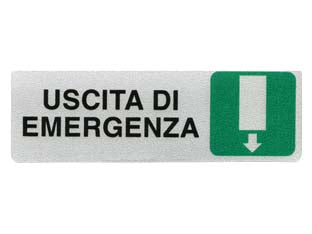 Targhetta adesiva uscita di emergenza (freccia in giu) - cm.15x5h. - in PVC