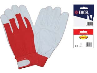 Guanti da lavoro in maialino dorso cotone rosso - tg. 8 - guanto con palmo in fiore di suino colore bianco, dorso in cotone, polso elasticizzato con stringipolso regolabile e chiusura...