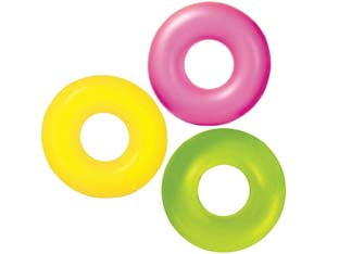 Salvagente gonfiabile neon +9 anni - ø cm.91 - peso kg.0,35 (59262) - in vinile spessore mm.0,23, 3 colori assortiti rosa, arancio e giallo