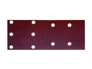 Fogli carta abrasiva forata con velcro per levigatrici - grana 100 blister da pz.10 - mm.100x240 fissaggio a strappo, applicazione: legni duri e teneri, pannelli in legno e truciolato, metalli ferrosi e acciai...