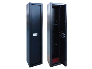 Armadio portafucili 3 posti - mm.250x210x1260h. peso kg.21 - cassa con struttura in lamiera d'acciaio spessore mm.2 con angoli arrotondati antibrasione , colore nero con finitura martell...