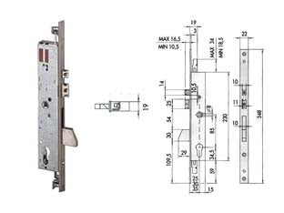 Elettroserratura triplice infilare per montanti quadro e scrocco 16225 - mm.30 (16225300) - scatola in acciaio con rivestimento in zinco, frontale in acciaio inox, catenaccio basculante in acciaio nichelato, scrocco e...