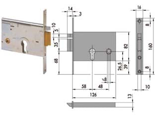 Elettroserratura da infilare per fasce mm.82 h 14012 - mm.60 DX (14012601) - scatola e frontale in acciaio con rivestimento in zinco, catenaccio e scrocco autobloccante incorporato in ottone, scrocco au...