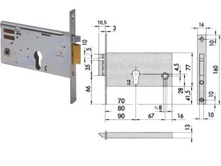 Elettroserratura da infilare per fasce mm.77 h 1435 - mm.70 (14351700) - scatola e frontale in acciaio con rivestimento in zinco, catenaccio con scrocco incorporato in ottone, scrocco autobloccante,...