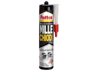 Pattex millechiodi trasparente in cartuccia per interni - gr.310 - adesivo di montaggio a base acqua con presa immediata per effetto ventosa, trasparente una volta asciutto, è ideale per rifin...