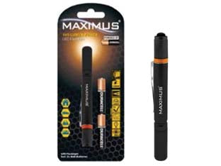 Torcia led penna m-fl-025-du - ø mm.18x138h. - mt.42 - 5 ore - 105 lumen - corpo in alluminio, con clip, resistente all'acqua IP20, 1W, funzione On/Off, colore nero con anello arancione, alimentazione...