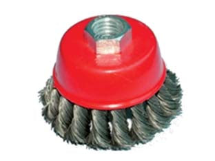 Spazzola a tazza fili acciaio ritorti per smerigliatrice extra - ø mm.80 foro filettato 14 MA - fili acciaio ritorto mm 0,50, 16 mazzetti, altezza fili mm 8, filetto M14x2, coppa rossa, in doppio blister