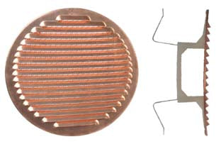 Griglia aerazione tonda con molla in rame - ø mm. 80/125 - griglia con retina anti insetti in rame , con molla, imballate singolarmente in blister, UNI EN 13141-2:2010