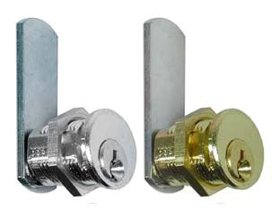 Cilindri a leva per armadietti - mm.30 - ø mm.20 - cilindro in ottone nichelato - rotazione chiave 180°, fissaggio con dado e levetta zincata applicata, con 2 chiavi